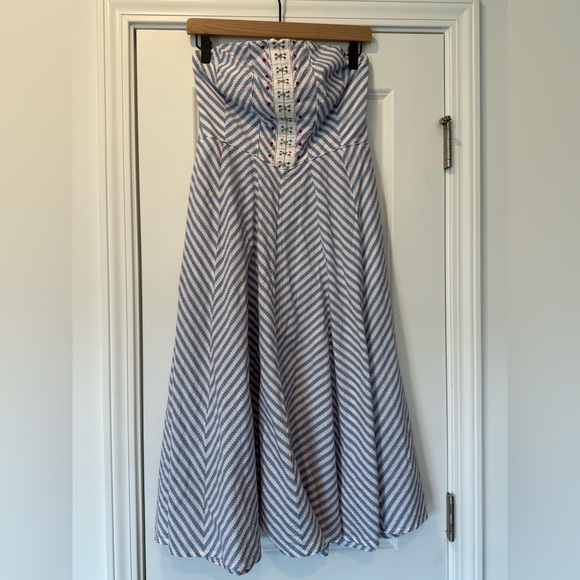 Anthropologie Maeve Strapless A-Line Blue and White Dress - Picture 3 of 3